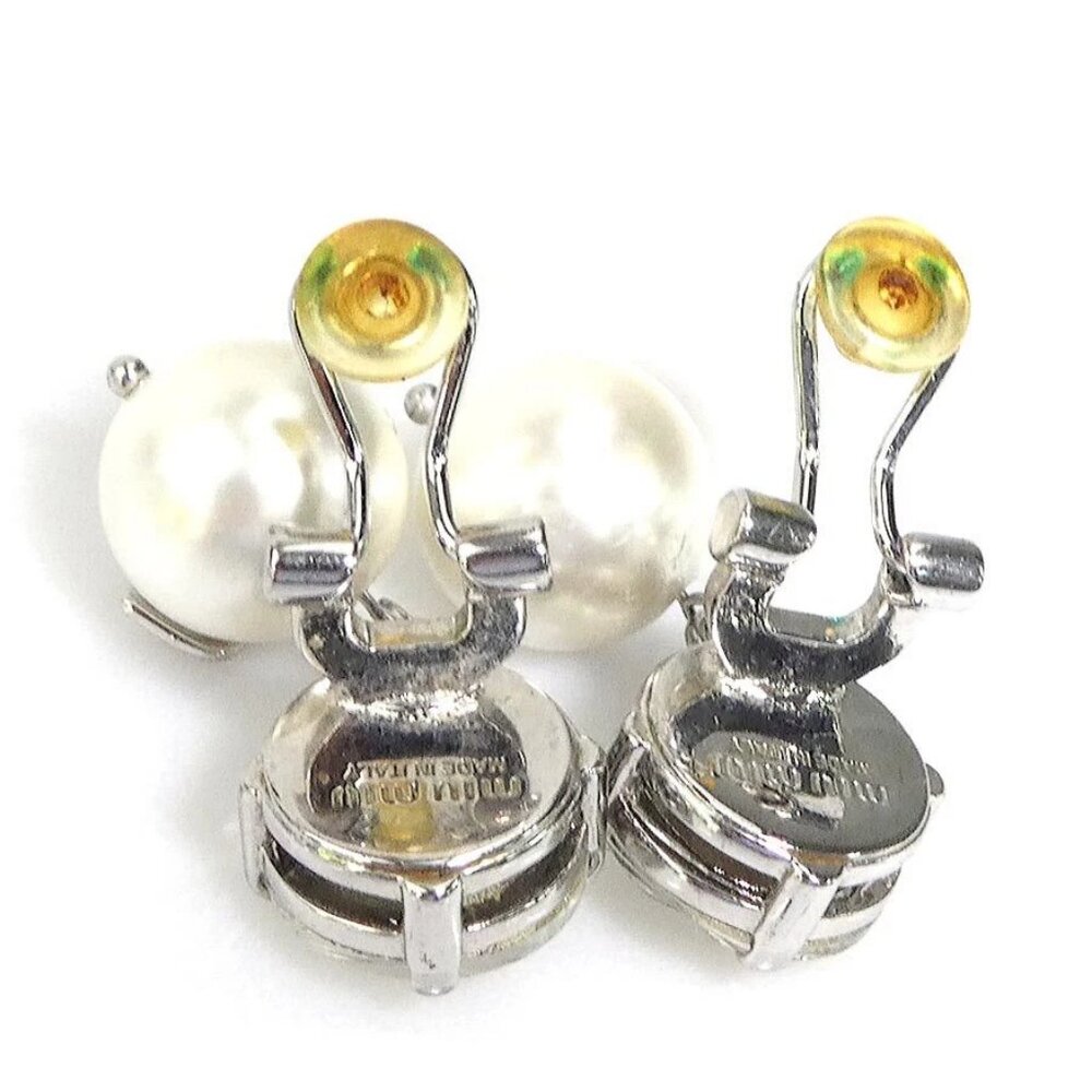 Auth MIU MIU Earrings Silver/White Metal/Faux Pearl - Picture 7 of 10